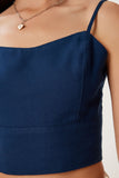 Lacivert Askılı Crop Keten Bluz MX00219