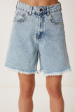 Açık Mavi Taş Detaylı Püsküllü Mini Denim Şort RC00162