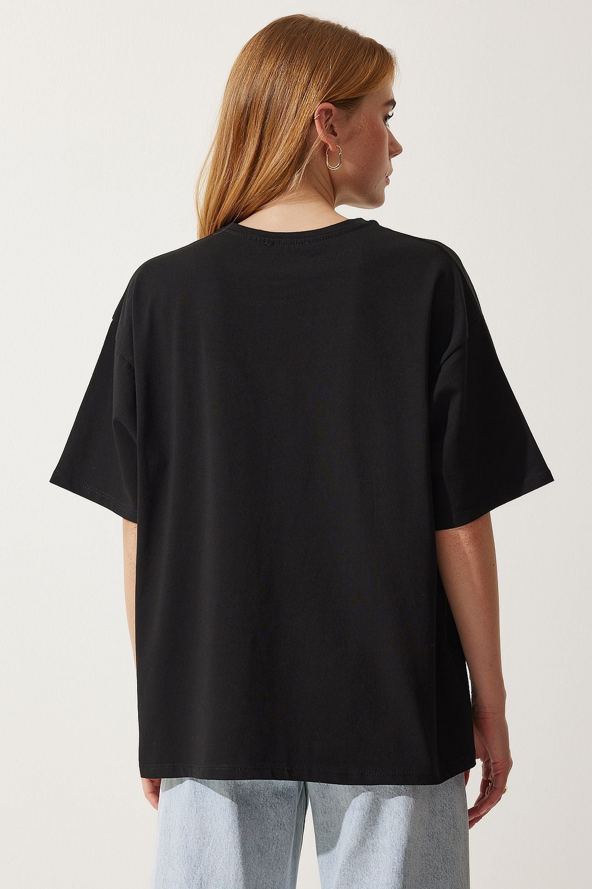 Siyah Basic Oversize Örme T-Shirt HW00007