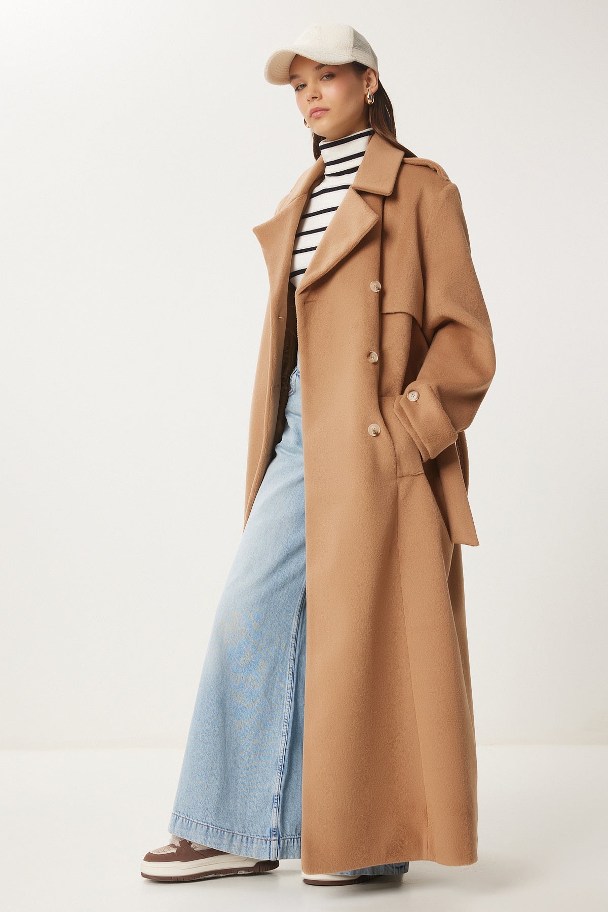 Bisküvi Premium Oversize Kaşe Kaban FN03441