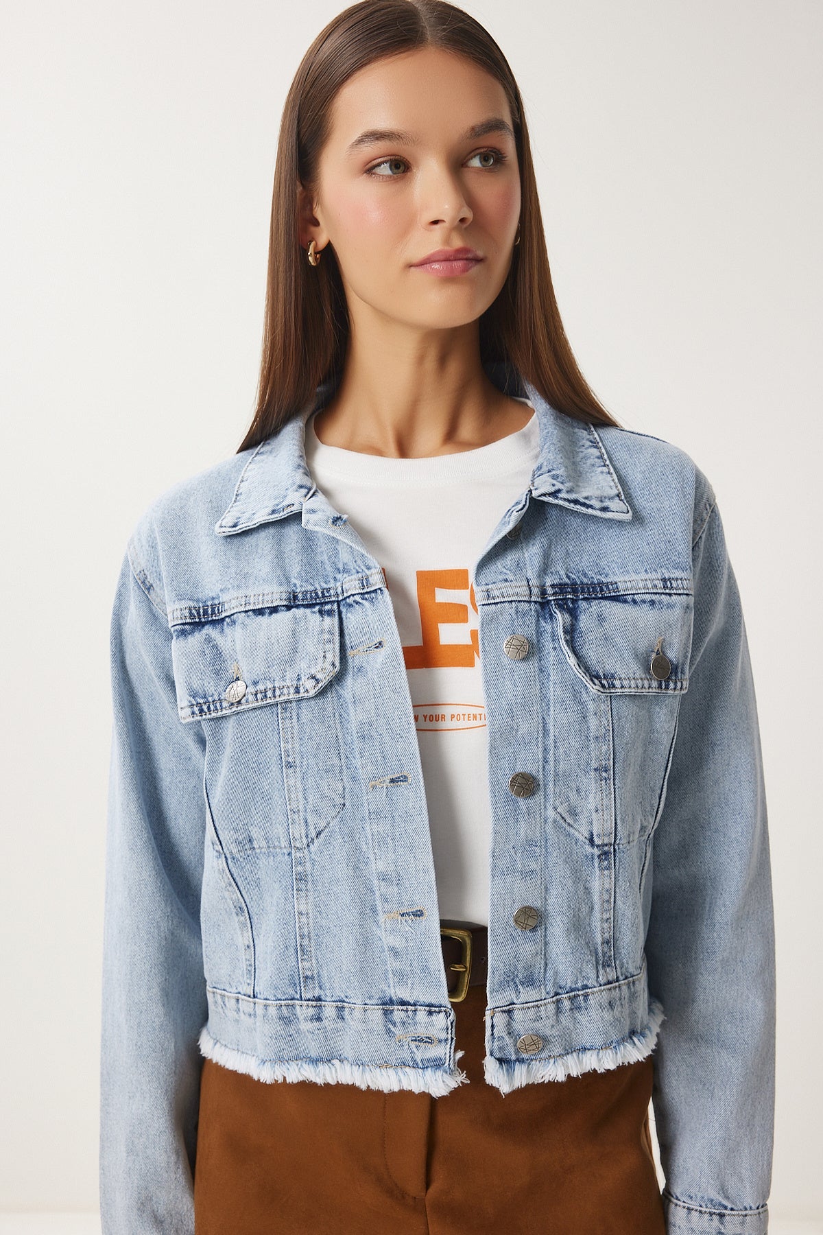 Açık Mavi Püskül Detaylı Denim Ceket AN00218