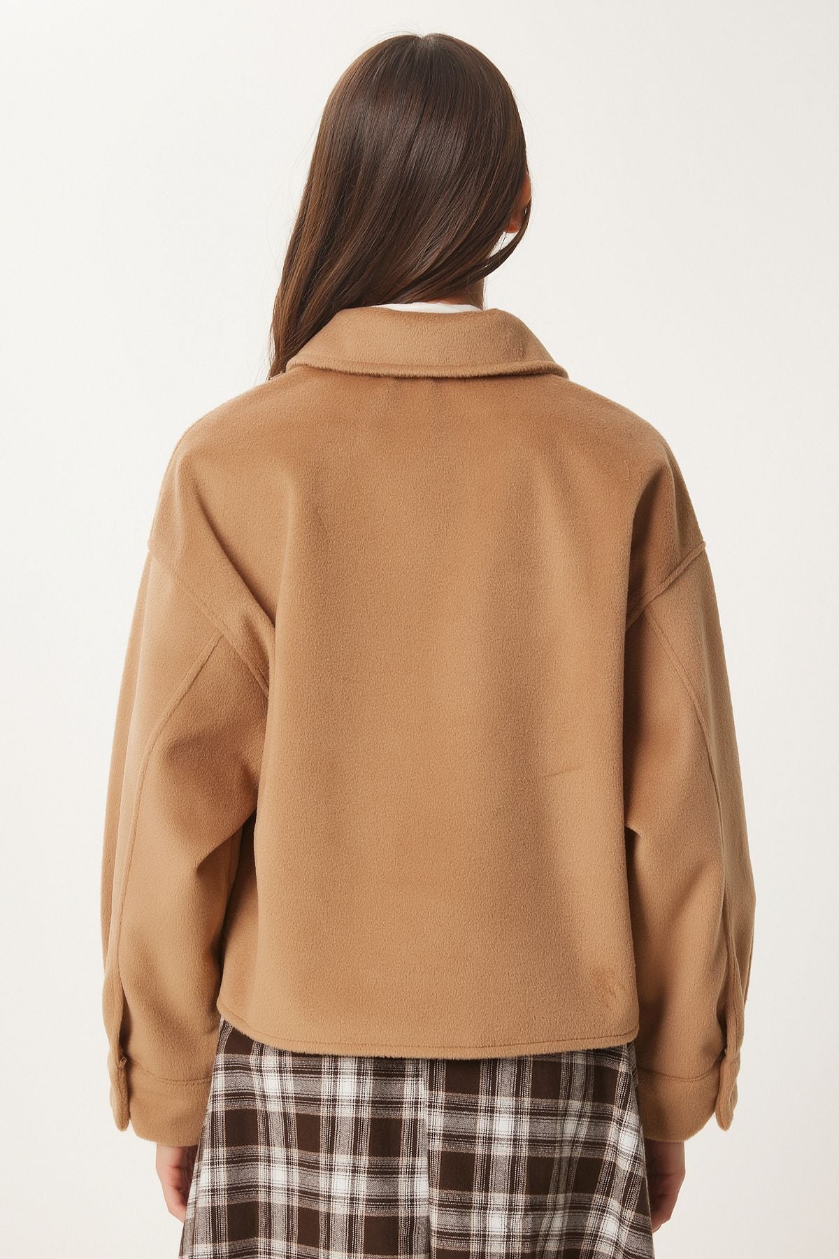 Camel Geniş Cepli Yumuşak Kaşe Ceket FN03445
