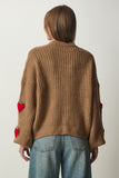 Taba Çilek Motifli Oversize Triko Hırka PF00008