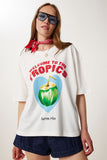 Ekru Baskılı Pamuklu Örme T-Shirt YY00239