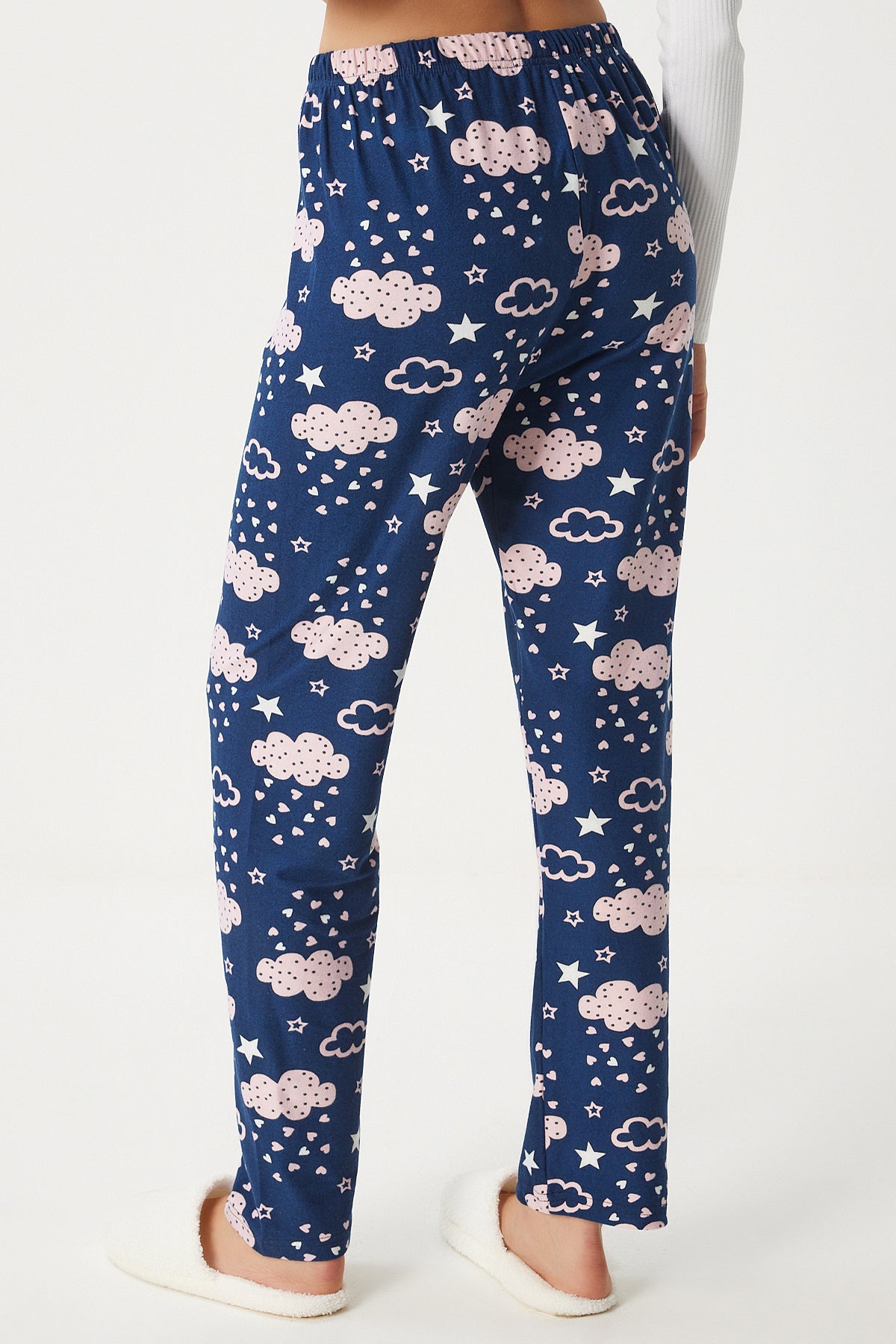 Lacivert Pembe Desenli Yumuşak Dokulu Örme Pijama Altı EC00047