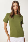 Yeşil Pamuklu Basic Örme T-Shirt AG00001