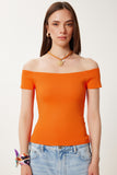 Oranj Kayık Yaka Yazlık Triko Bluz NS00417