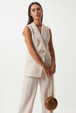 Krem Şal Yaka Oversize Yelek Pantolon Takım  FN03230