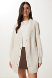 Krem Balon Kollu Oversize Triko Hırka DD01033
