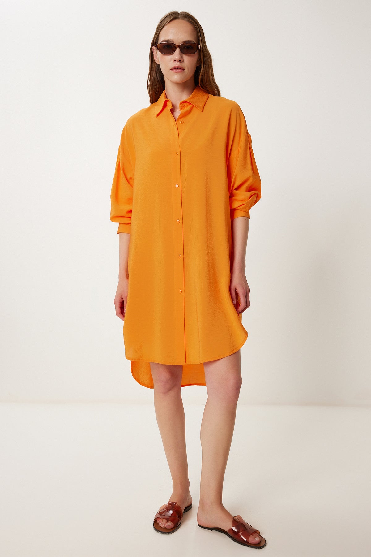Oranj Oversize Midi Ayrobin Gömlek Elbise WF00106