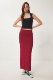 Bordo Yırtmaçlı Midi Örme Etek UB00366