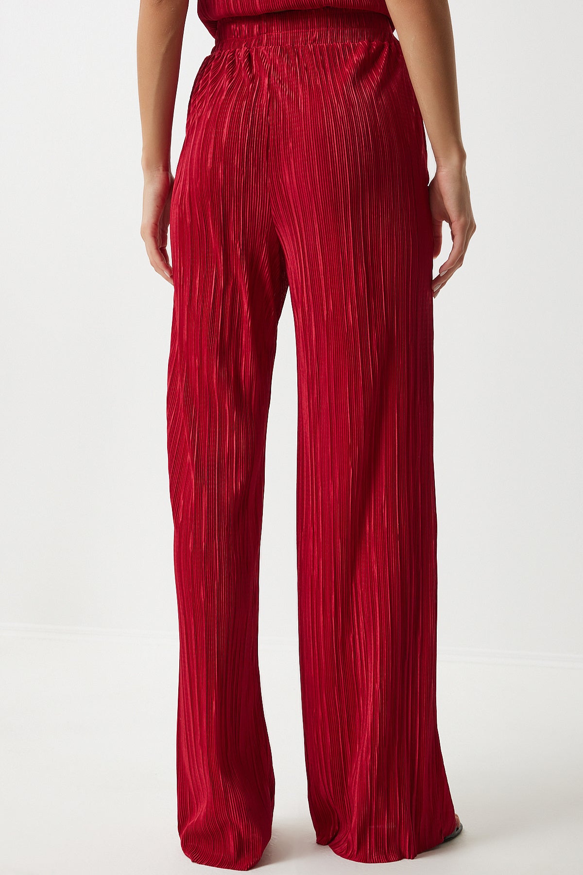 Kırmızı Piliseli Rahat Bluz Pantolon Takım MC00283