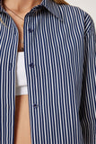 Lacivert Çizgili Poplin Crop Gömlek CR00499