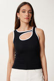 Siyah Kontrast Cut Out Detaylı Örme Bluz US00965
