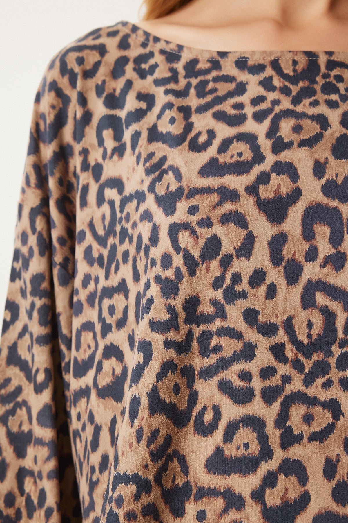 Siyah Bej Leopar Desenli Bluz FN03402