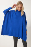 Mavi Yandan Yırtmaçlı Oversize Panço Kazak YY00005
