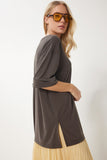 Kahverengi Oversize Basic Modal T-shirt UB00323