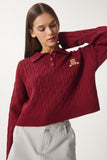 Bordo Motifli Triko Kazak ZH00043