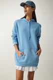 Açık Mavi Baskılı Kapüşonlu Şardonlu Sweatshirt OW00011