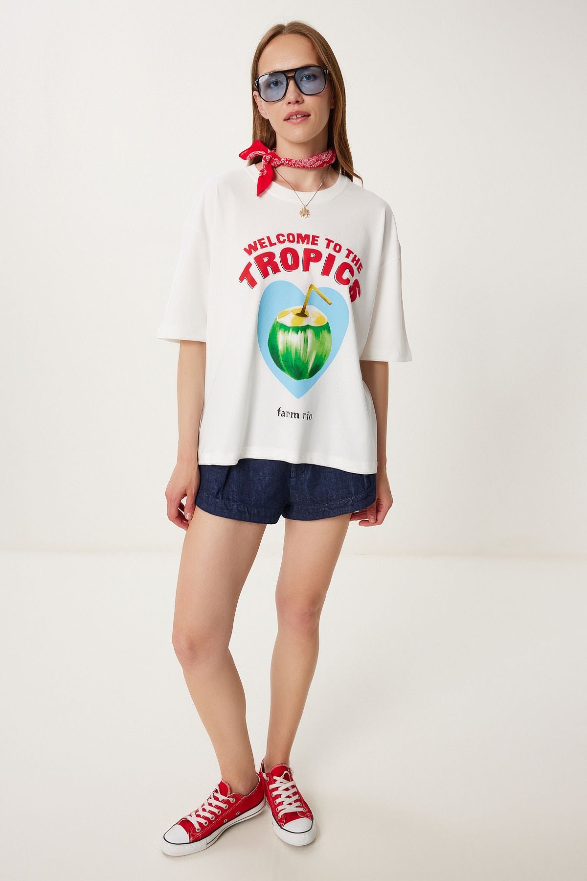 Ekru Baskılı Pamuklu Örme T-Shirt YY00239