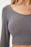 Koyu Gri V Yaka Crop Bluz UB00171