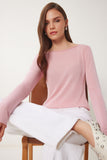 Pembe Kayık Yaka Mevsimlik Triko Bluz YY00231