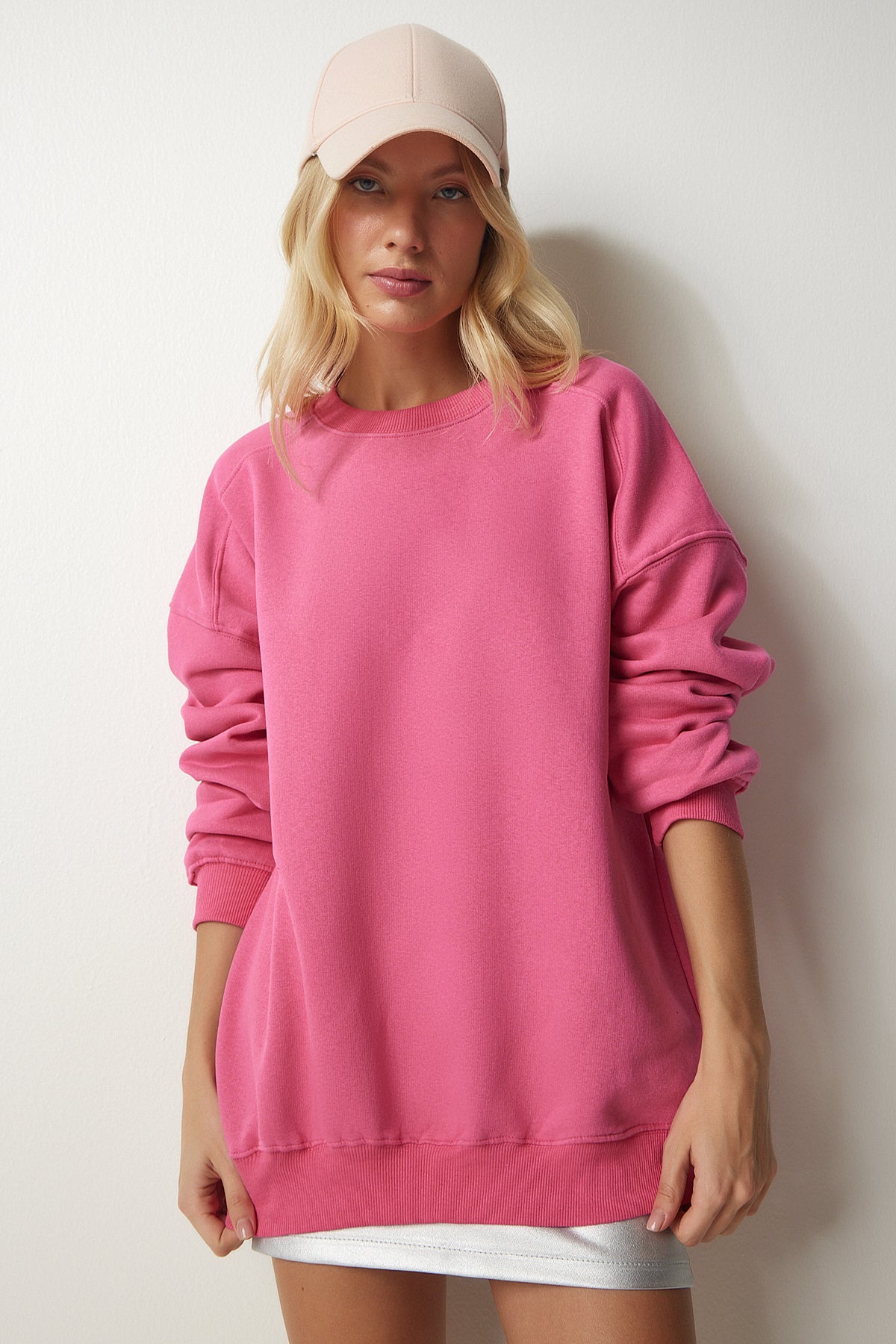 Pembe Şardonlu Oversize Sweatshirt MC00232