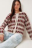 Taş Bordo Baklava Desenli Triko Hırka Kİ00136