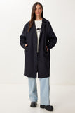 Siyah Oversize Dokuma Trençkot FG00054