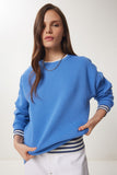 Gök Mavi Şardonlu Basic Sweatshirt OW00001