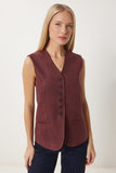 Bordo V Yaka Nubuk Yelek FN03387