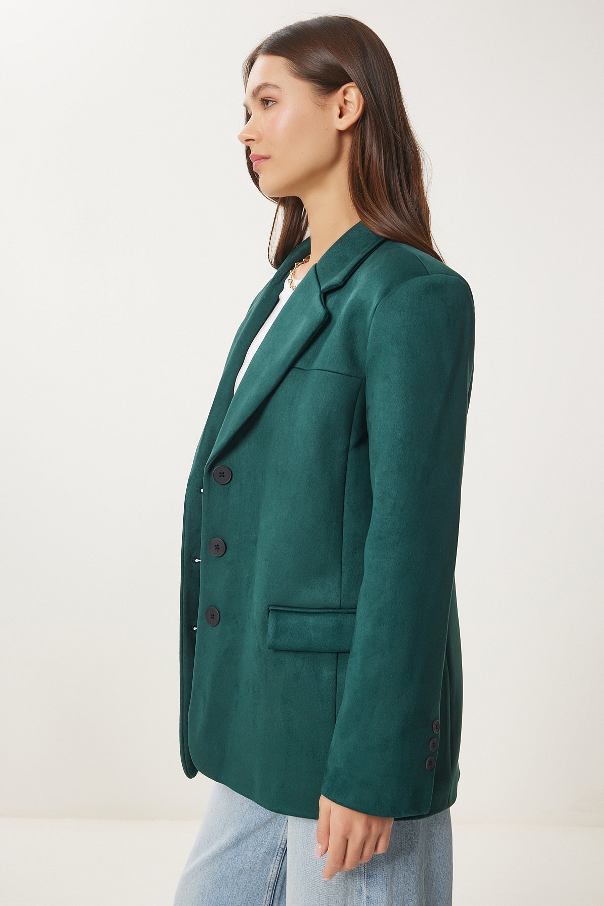 Zümrüt Yeşili Premium Süet Blazer Ceket FN03443