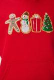Kırmızı Yılbaşı Temalı Kapüşonlu Şardonlu Örme Sweatshirt TQ00001