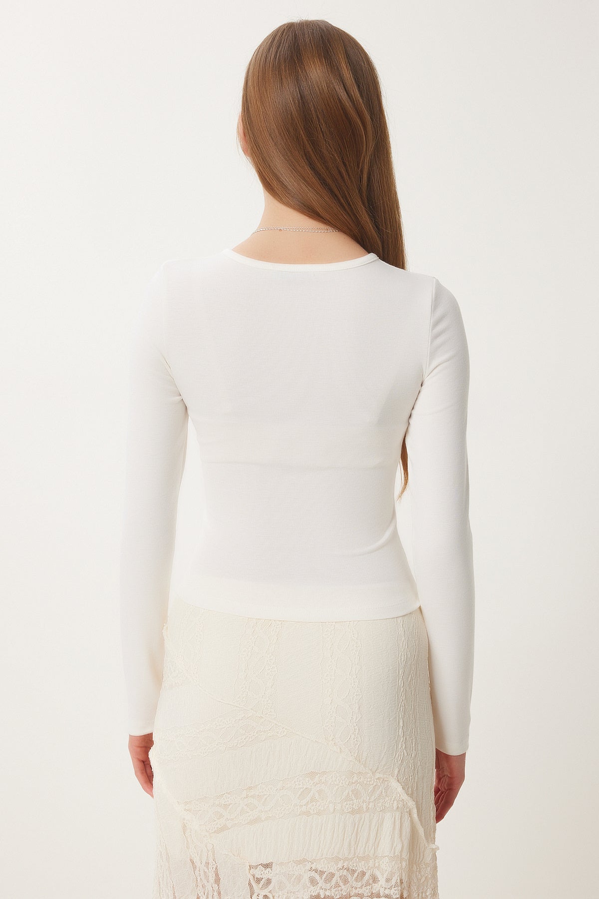 Kemik Çıtçıtlı Basic Örme Crop Bluz FW00002