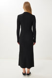 Siyah Polo Yaka Midi Fitilli Triko Elbise MX00245