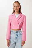 Pembe Vatkalı Crop Dokuma Ceket KT00019