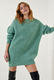 Su Yeşili Oversize Uzun Basic Triko Kazak  BV00099