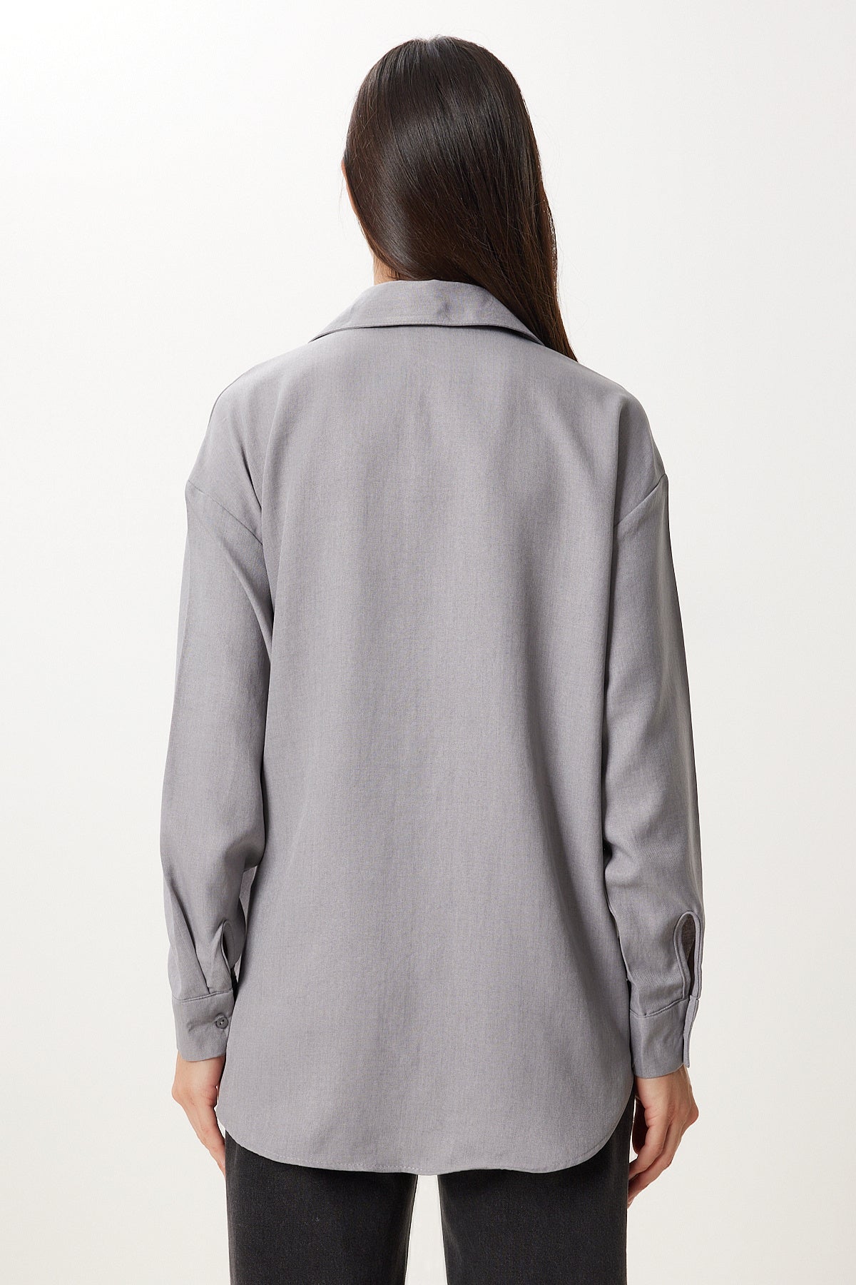 Gri Oversize Keten Gömlek PB00052