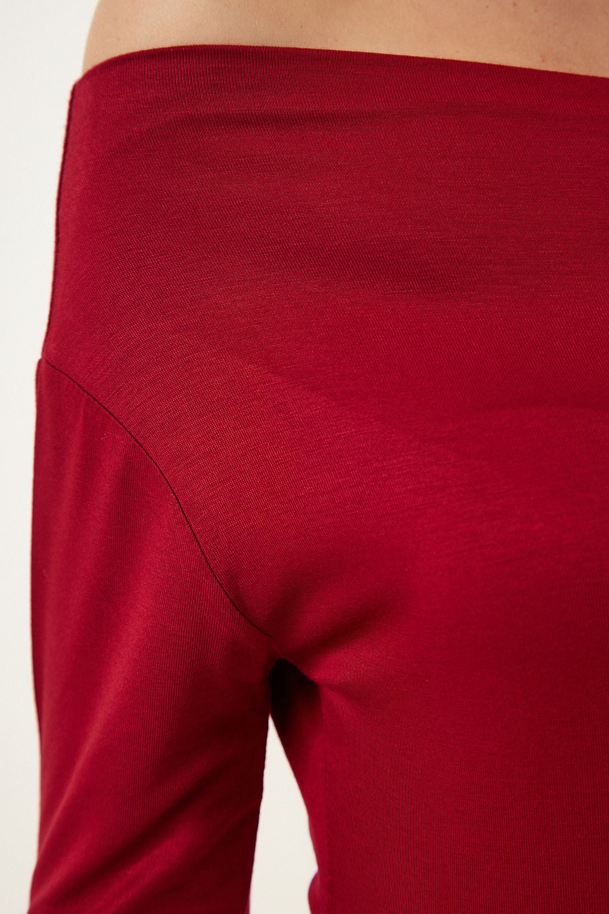 Bordo Kayık Yaka Örme Bluz RX00046