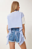 Beyaz Mavi Arkası Çizgili Poplin Detaylı Örme T-Shirt DP00257