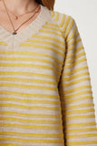 Bej Sarı Çizgili Oversize Triko Kazak NV00077