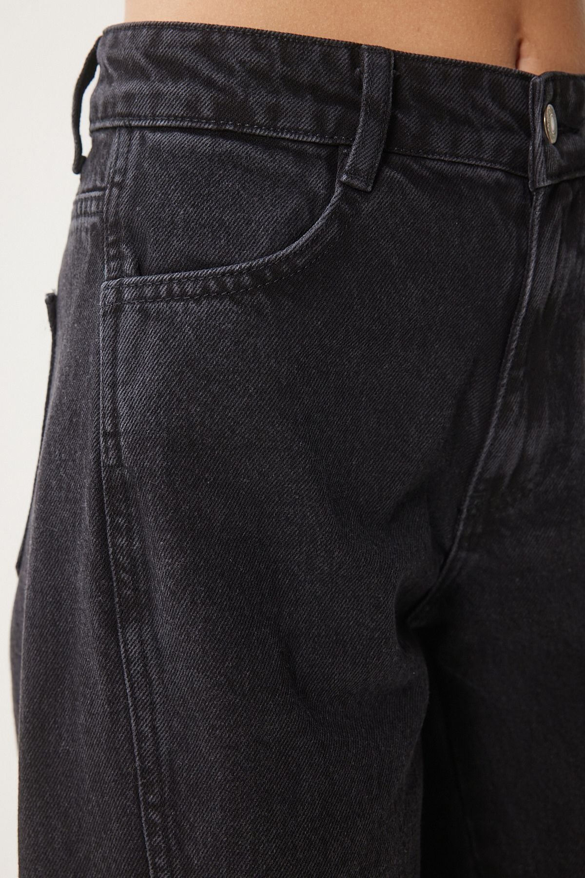 Siyah Geniş Paça Kargo Jean FN03184