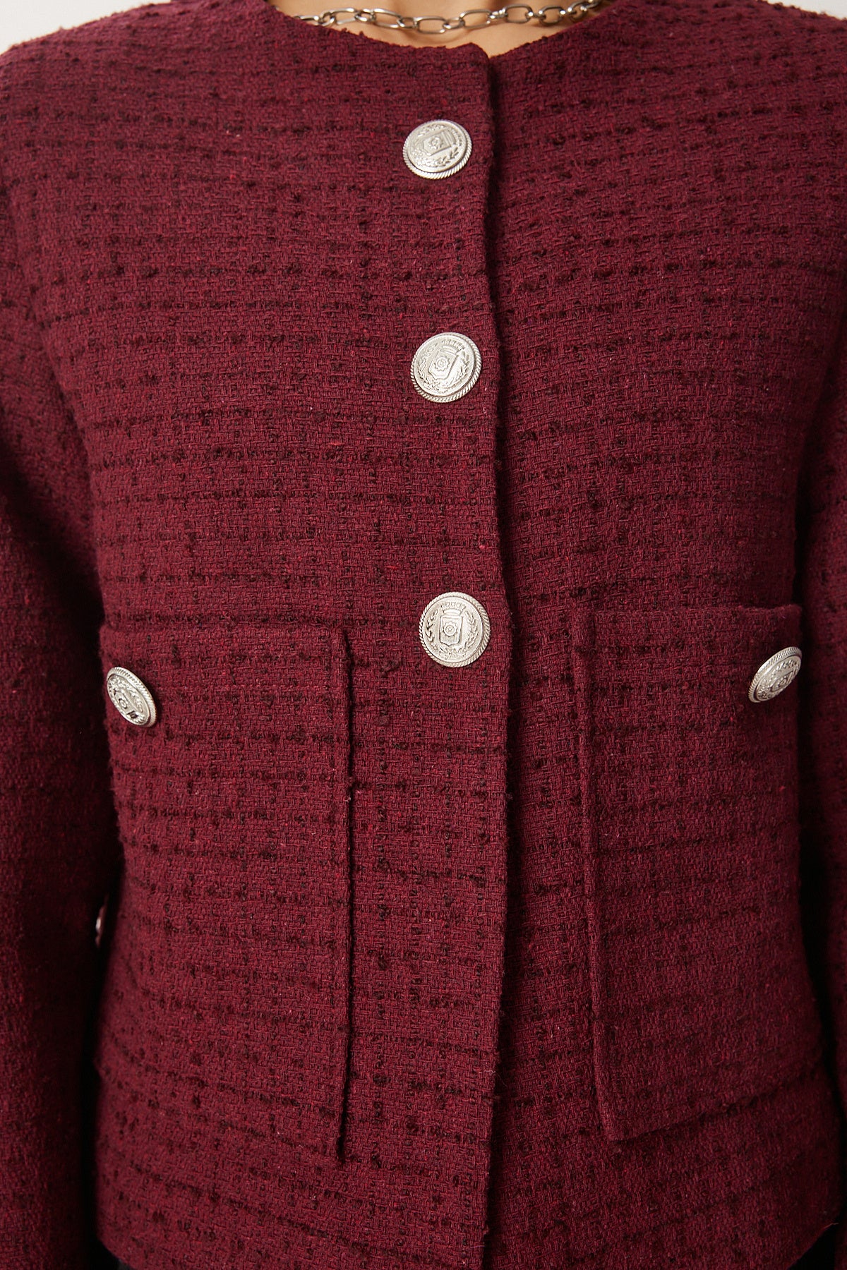 Bordo Düğmeli Tüvit Ceket WF00048