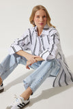 Beyaz Siyah Çizgili Oversize Poplin Gömlek BP00154