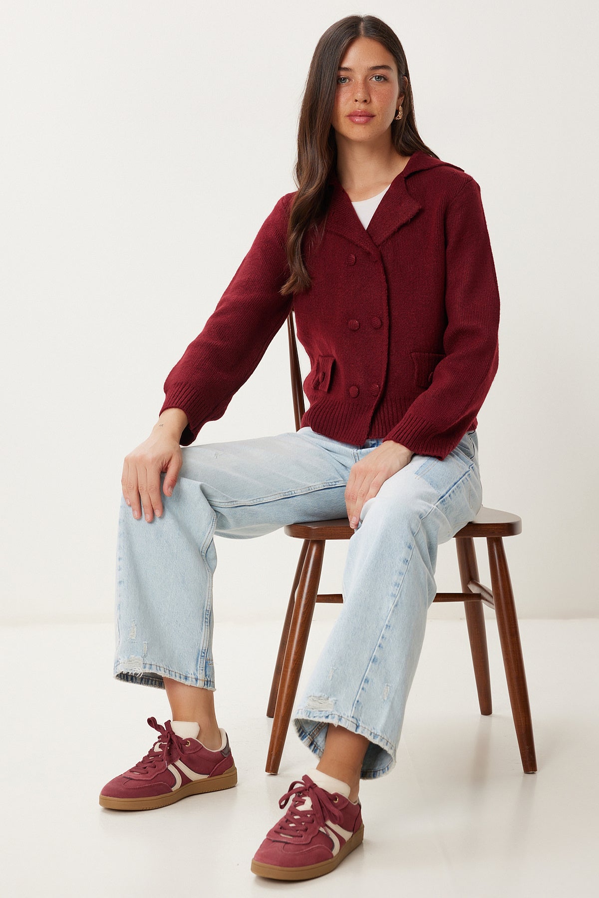 Bordo Çift Düğmeli Triko Hırka YY00242