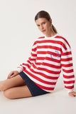 Ekru Kırmızı Nakışlı Şardonlu Örme Sweatshirt MP00029