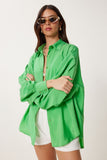 Yeşil Oversize Dökümlü Ayrobin Gömlek WF00129
