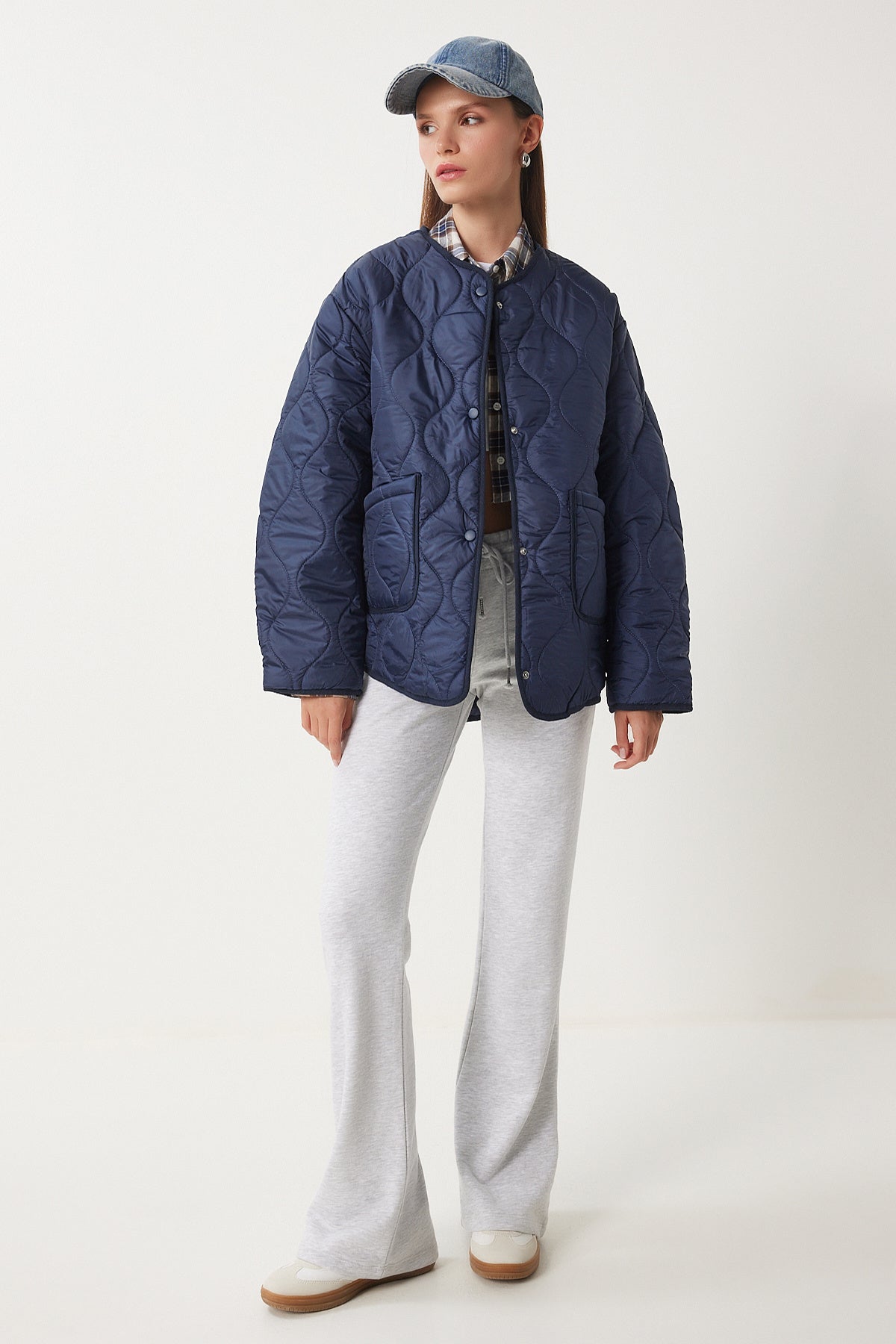 Lacivert Cepli Oversize Kapitone Mont DZ00098