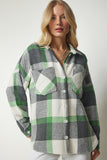 Gri Yeşil Desenli Oversize Kaşe Oduncu Gömlek TU00034