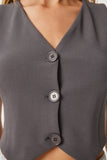 Gri V Yaka Likralı Crop Örme Yelek RV00198